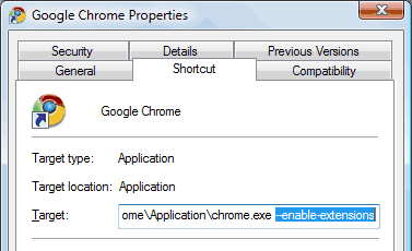 启用 Chrome 的扩展特性(enable extensions for Chrome)